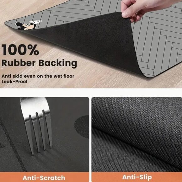 Disney Mickey Absorbent Drying Mat Dog Bowls / Kitchen Countertops Dark Grey - Picture 3 of 3